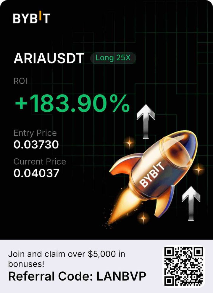 Tangkapan layar posisi Bybit ARIAUSDT Long leverage 25x, ROI +183,90%
